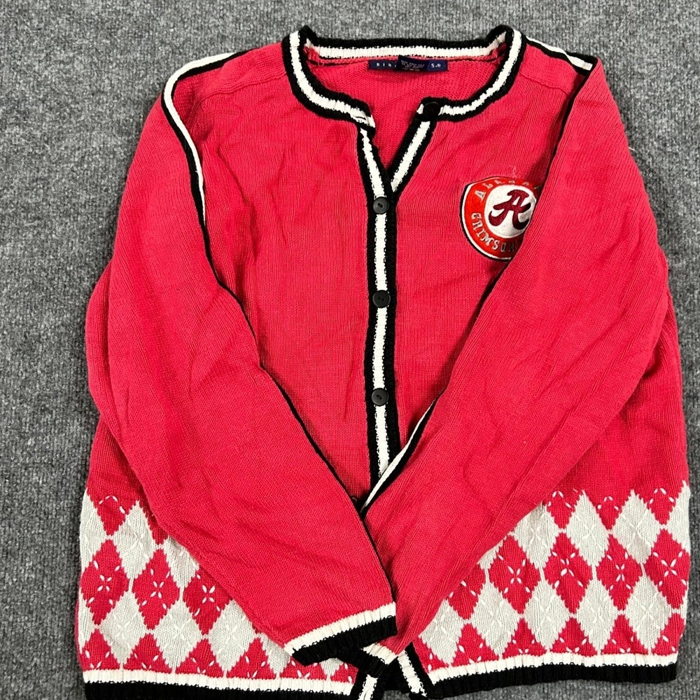 Birch Bros Cardigan Womens Size L Red Alabama Crimson Tide Argyle Knit Button Up